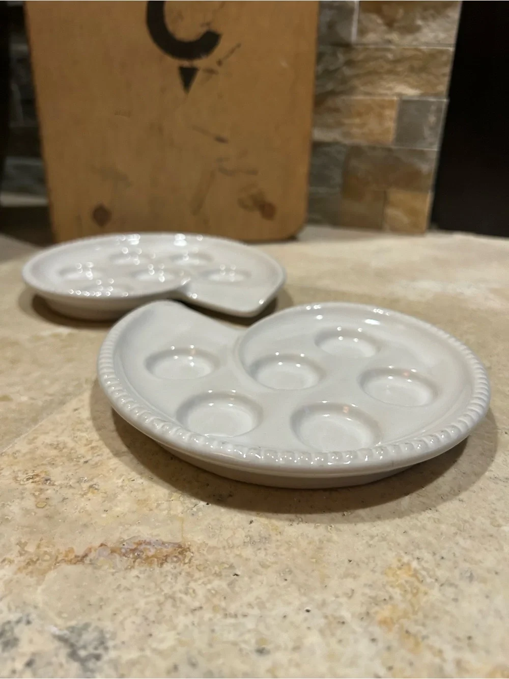 2 Vintage ceramic Escargot plates in a spiral snail shape for serving